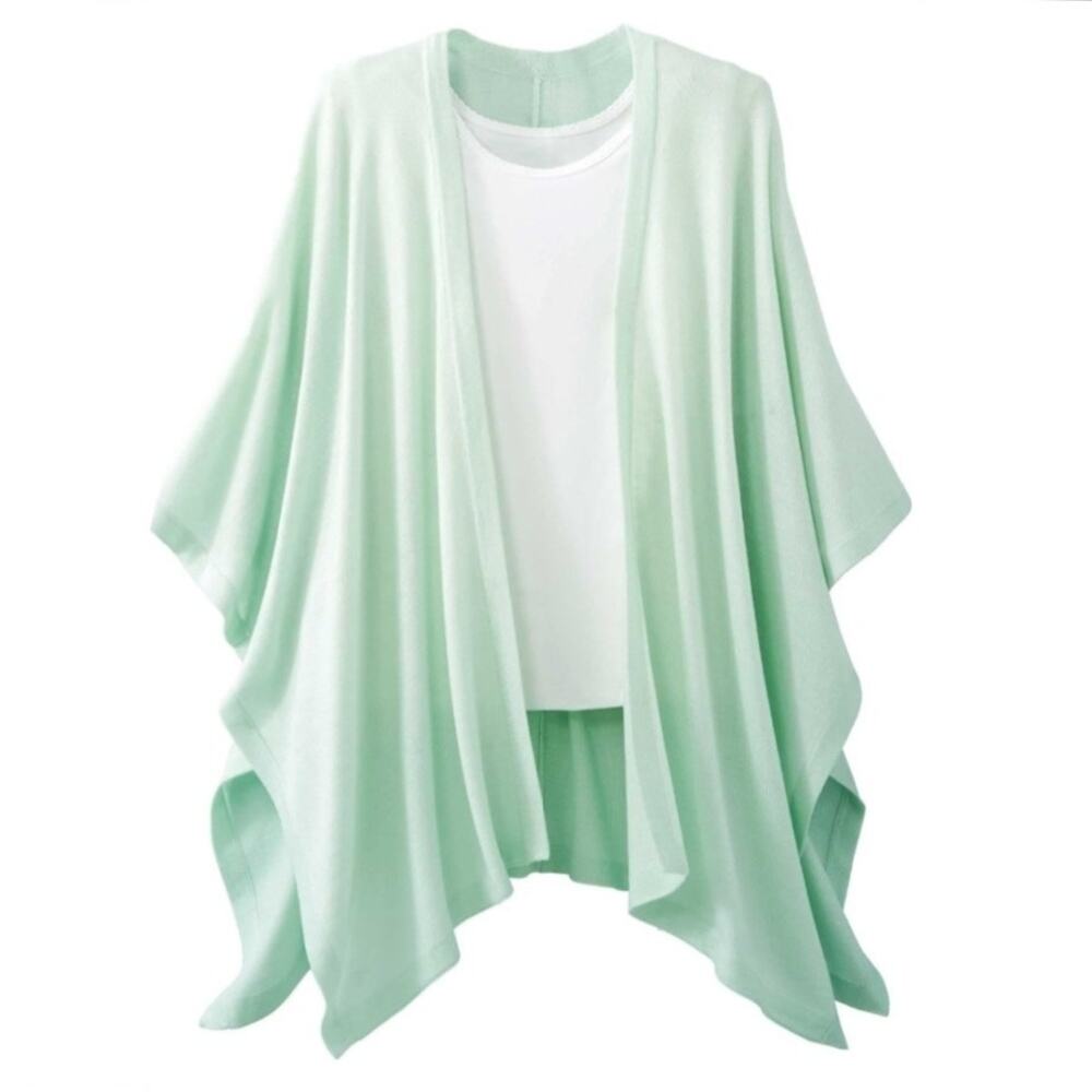 Women Pastel Mint Green Knit Kimono Cardigan OSFM Casual Cozy Scandi Minimalist